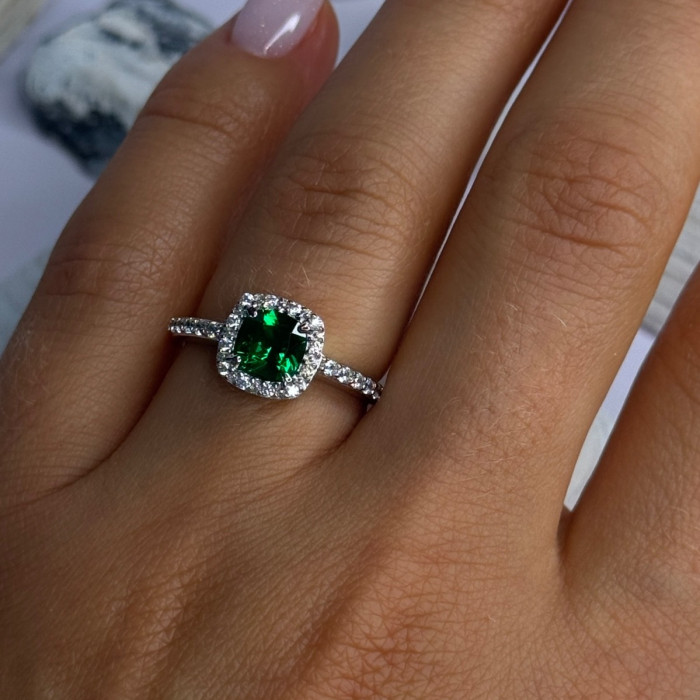 925 Sterling Silver Emerald & Beryl Ring Size 7