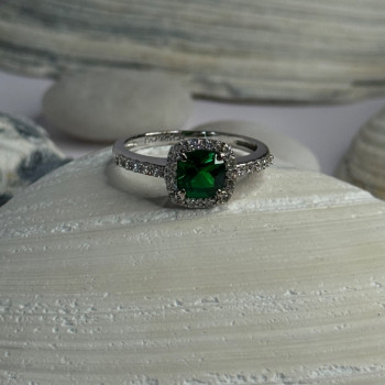 925 Sterling Silver Emerald & Beryl Ring Size 7