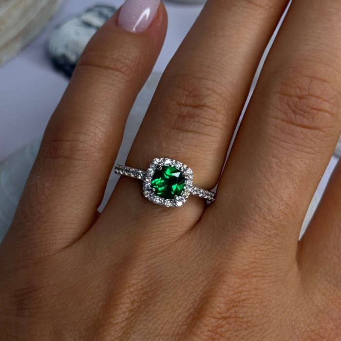 925 Sterling Silver Emerald & Beryl Ring Size 7