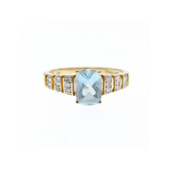 10K YELLOW GOLD AQUAMARINE & DIAMONDS RING SIZE 7