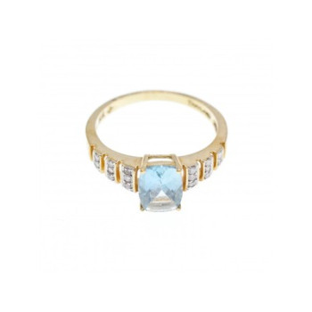 10K YELLOW GOLD AQUAMARINE & DIAMONDS RING SIZE 7
