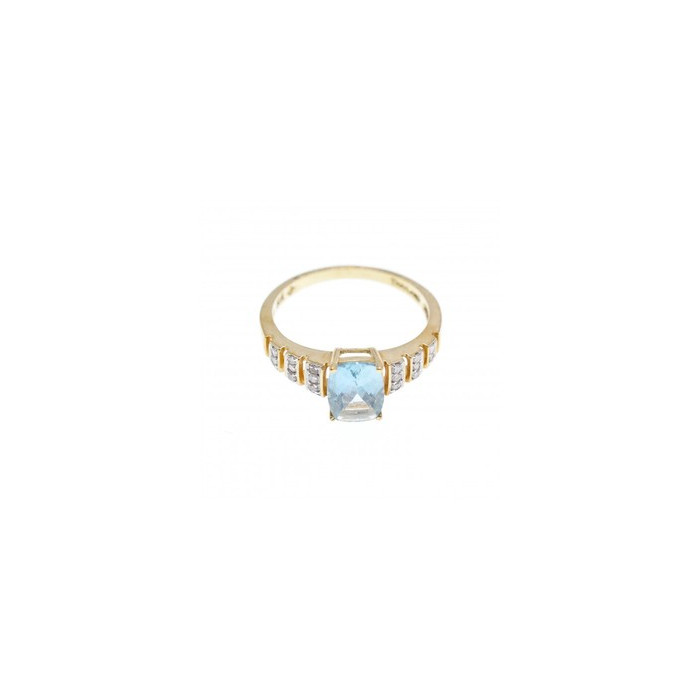 10K YELLOW GOLD AQUAMARINE & DIAMONDS RING SIZE 7