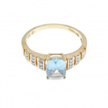 10K Yellow Gold Aquamarine & Diamonds Ring Size 7