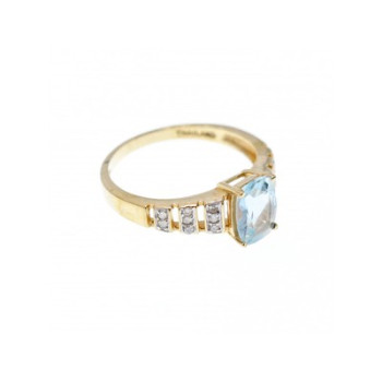 10K YELLOW GOLD AQUAMARINE & DIAMONDS RING SIZE 7