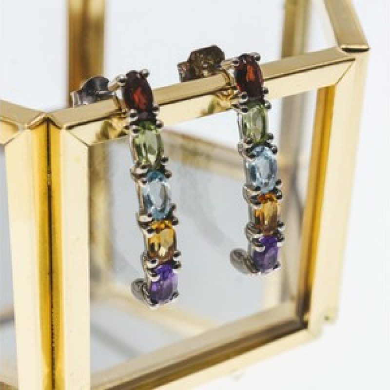 925 Sterling Silver Multi Gemstones Earrings