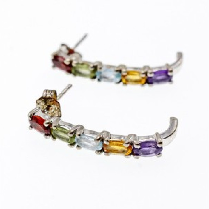 925 Sterling Silver Multi Gemstones Earrings