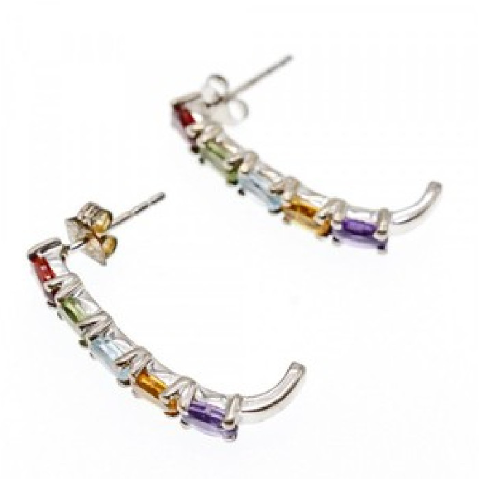 925 Sterling Silver Multi Gemstones Earrings