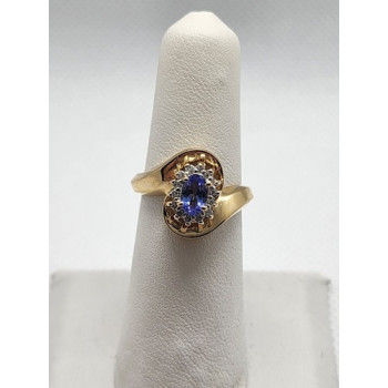 14K YELLOW GOLD TANZANITE & DIAMONDS RING  SIZE 5