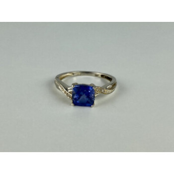 925 STERLING SILVER IOLITE & CZ RING SIZE 6.75