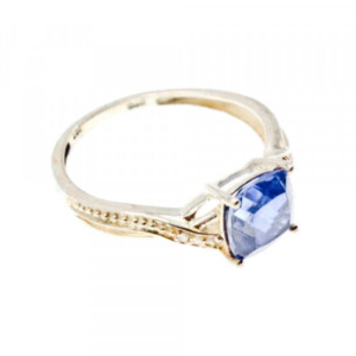 925 Sterling Silver Iolite & CZ Ring Size 6.75
