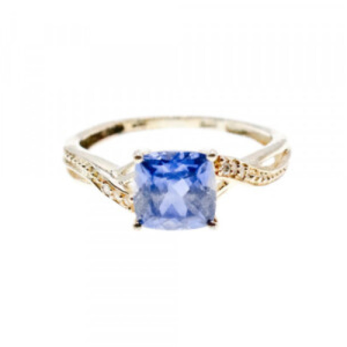 925 Sterling Silver Iolite & CZ Ring Size 6.75