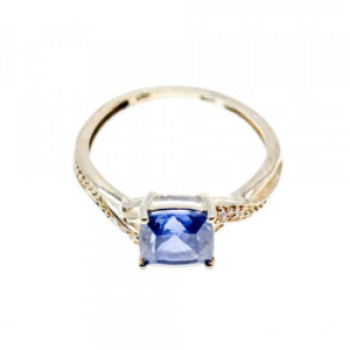 925 Sterling Silver Iolite & CZ Ring Size 6.75