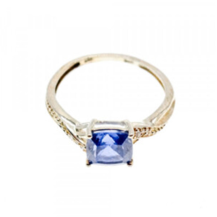 925 Sterling Silver Iolite & CZ Ring Size 6.75