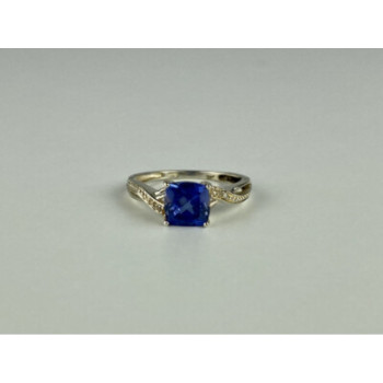 925 STERLING SILVER IOLITE & CZ RING SIZE 6.75