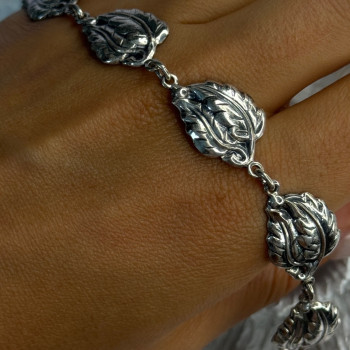 Vintage 925 Sterling Silver Danecraft Leaves Bracelet Length 7