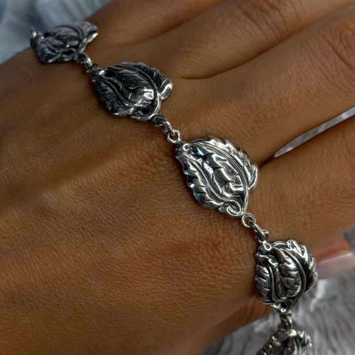 Vintage 925 Sterling Silver Danecraft Leaves Bracelet Length 7