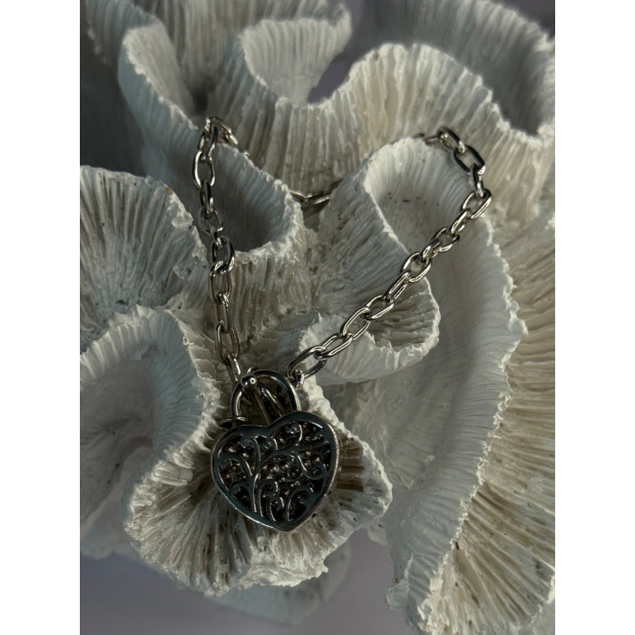 925 Sterling Silver Heart & Key CZ Bracelet Length 7.5