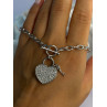 925 Sterling Silver Heart & Key CZ Bracelet Length 7.5