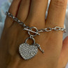 925 Sterling Silver Heart & Key CZ Bracelet Length 7.5