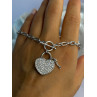 925 Sterling Silver Heart & Key CZ Bracelet Length 7.5