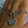 925 Sterling Silver Heart & Key CZ Bracelet Length 7.5