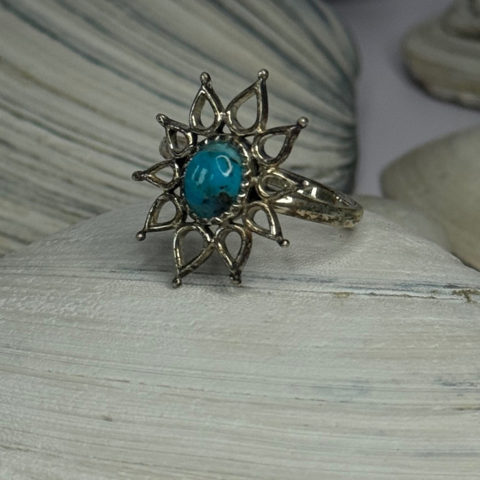 925 Sterling Silver Turquoise Ring Size 8