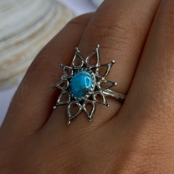 925 Sterling Silver Turquoise Ring Size 8