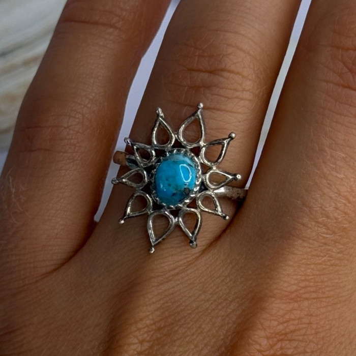 925 Sterling Silver Turquoise Ring Size 8