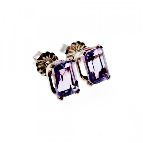 925 Sterling Silver Amethyst Stud Earrings