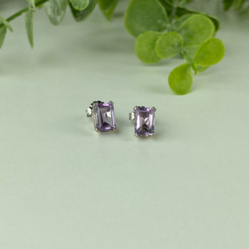 925 Sterling Silver Amethyst Stud Earrings