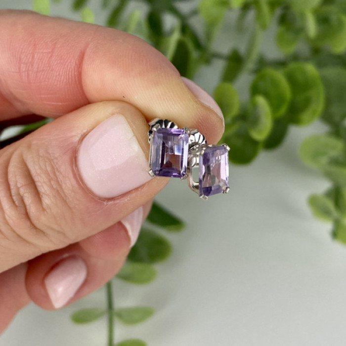 925 Sterling Silver Amethyst Stud Earrings