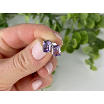 925 Sterling Silver Amethyst Stud Earrings