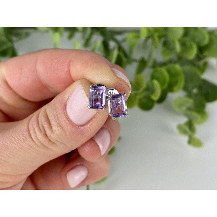 925 Sterling Silver Amethyst Stud Earrings