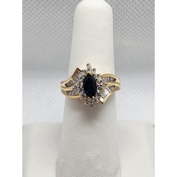 14K YELLOW GOLD SAPPHIRE & DIAMONDS RING  SIZE 5.5