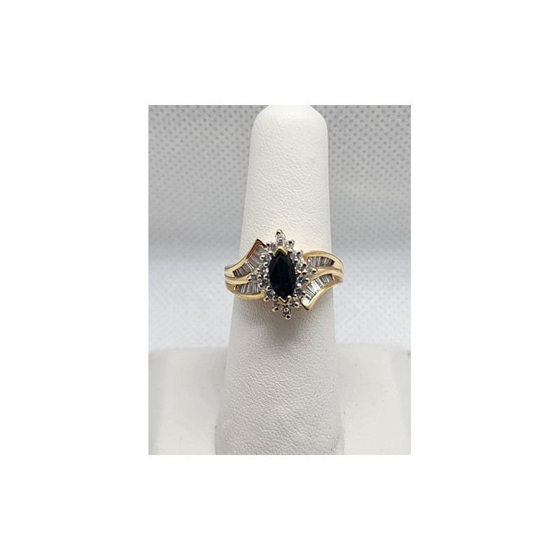 14K YELLOW GOLD SAPPHIRE & DIAMONDS RING  SIZE 5.5