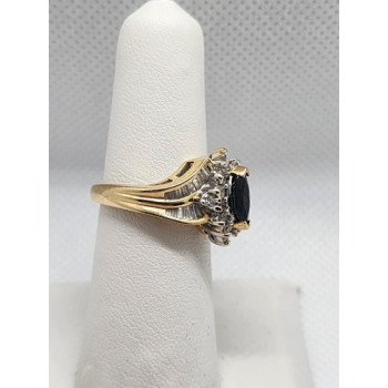 14K YELLOW GOLD SAPPHIRE & DIAMONDS RING  SIZE 5.5