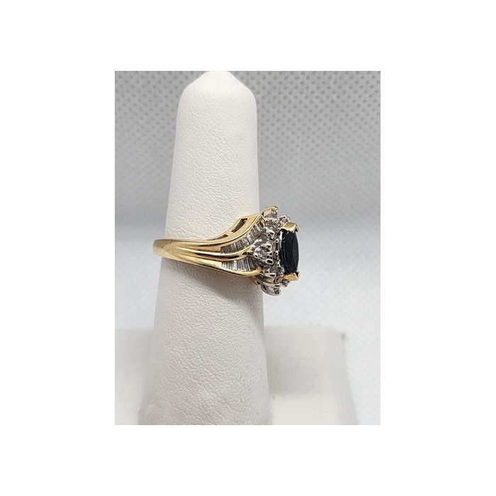 14K YELLOW GOLD SAPPHIRE & DIAMONDS RING  SIZE 5.5