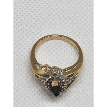 14K YELLOW GOLD SAPPHIRE & DIAMONDS RING  SIZE 5.5