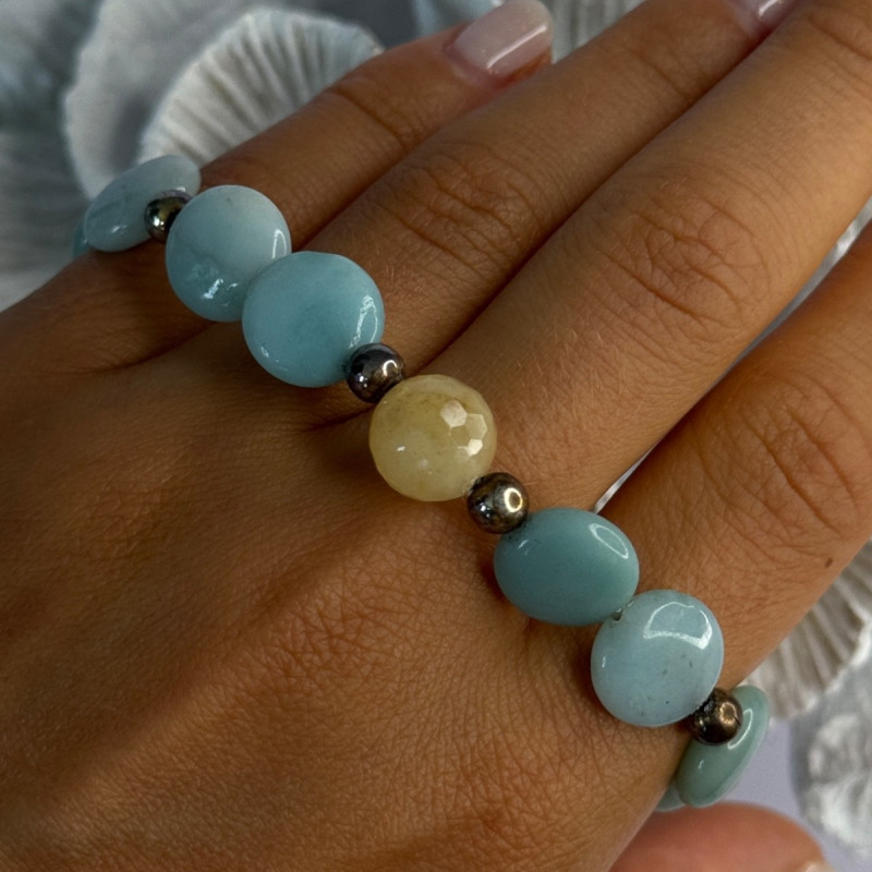 Beautiful 925 Sterling Silver Amazonite Stones Bracelet Length 7.5