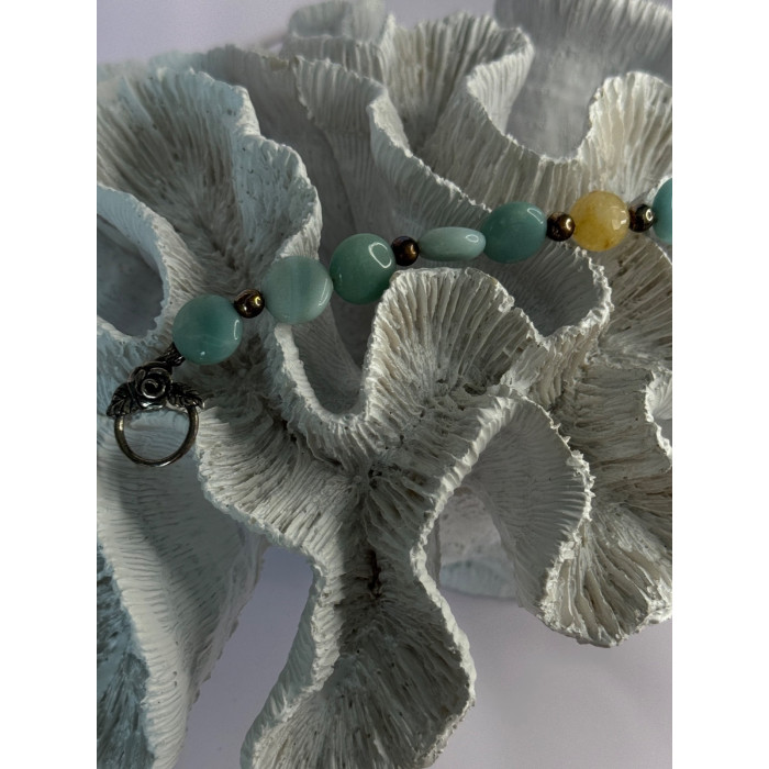 Beautiful 925 Sterling Silver Amazonite Stones Bracelet Length 7.5