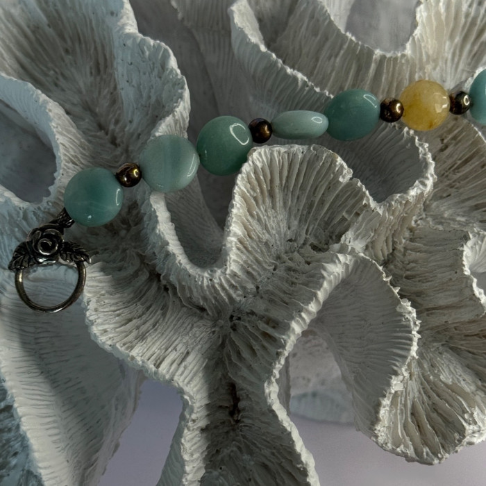 Beautiful 925 Sterling Silver Amazonite Stones Bracelet Length 7.5