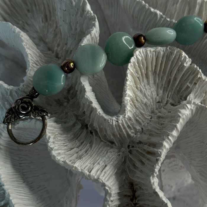 Beautiful 925 Sterling Silver Amazonite Stones Bracelet Length 7.5