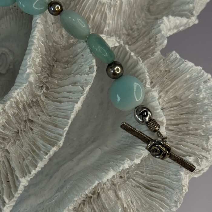 Beautiful 925 Sterling Silver Amazonite Stones Bracelet Length 7.5