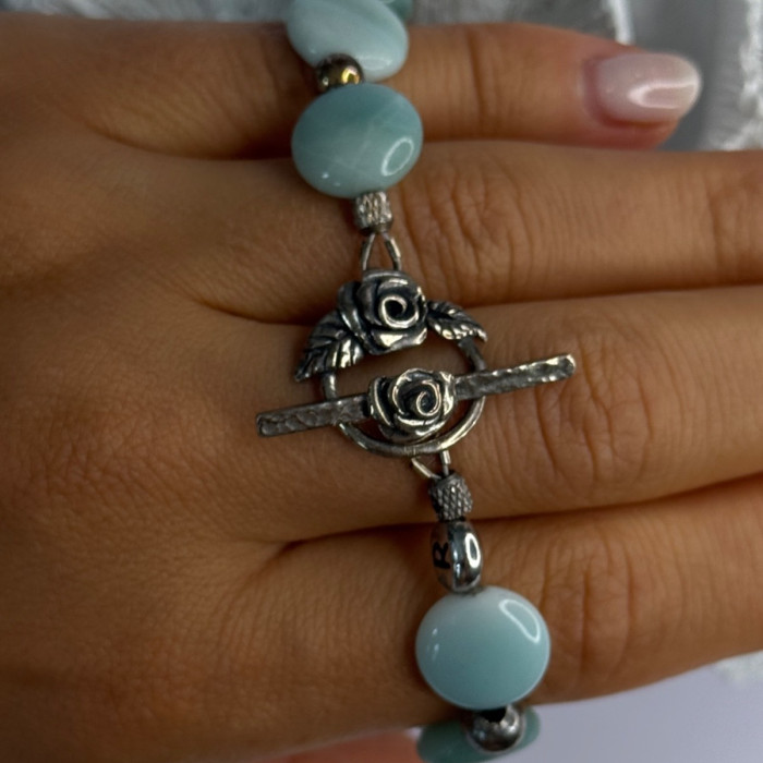 Beautiful 925 Sterling Silver Amazonite Stones Bracelet Length 7.5