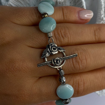 Beautiful 925 Sterling Silver Amazonite Stones Bracelet Length 7.5