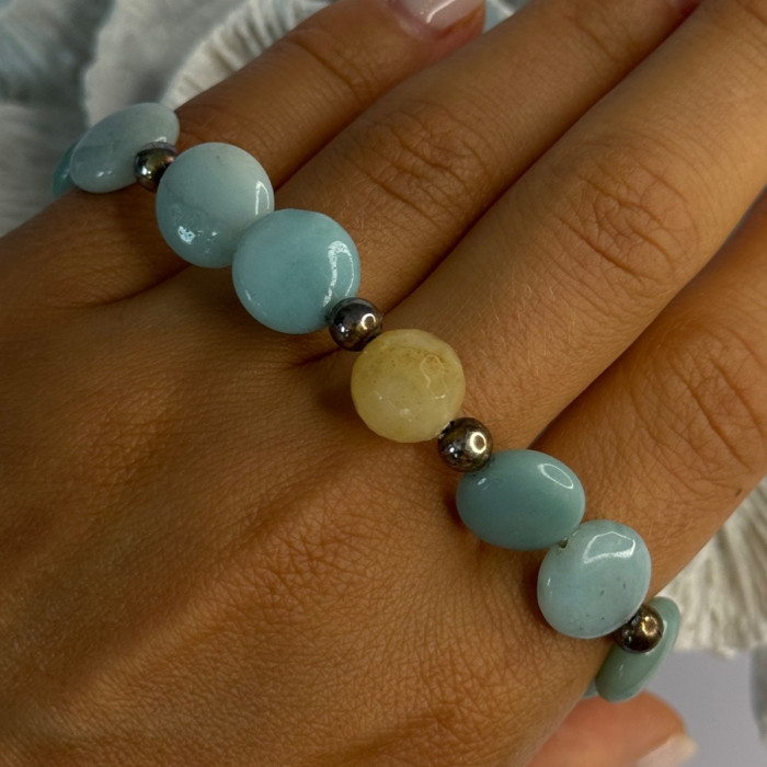 Beautiful 925 Sterling Silver Amazonite Stones Bracelet Length 7.5