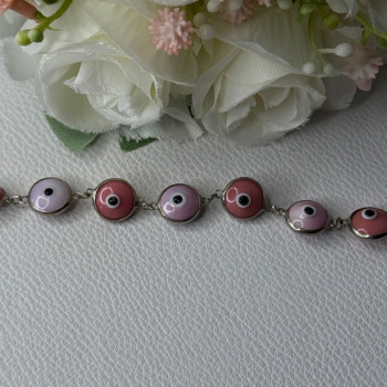 Ati 925 Sterling Silver Pink Evil Eye Bracelet Length 7 Inch