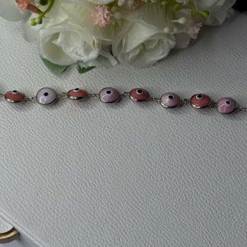 Ati 925 Sterling Silver Pink Evil Eye Bracelet Length 7 Inch