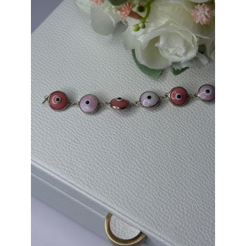 Ati 925 Sterling Silver Pink Evil Eye Bracelet Length 7 Inch