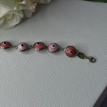 Ati 925 Sterling Silver Pink Evil Eye Bracelet Length 7 Inch